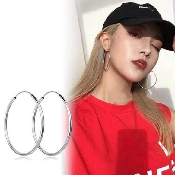 Chic Silver Hoop Earrings - Picture 4 of 4